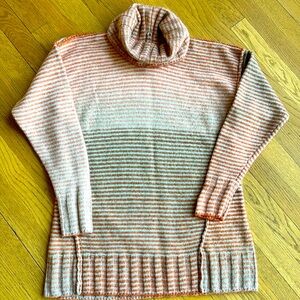 CAbi Striped Cowl Neck Sweater in Cream and Orange